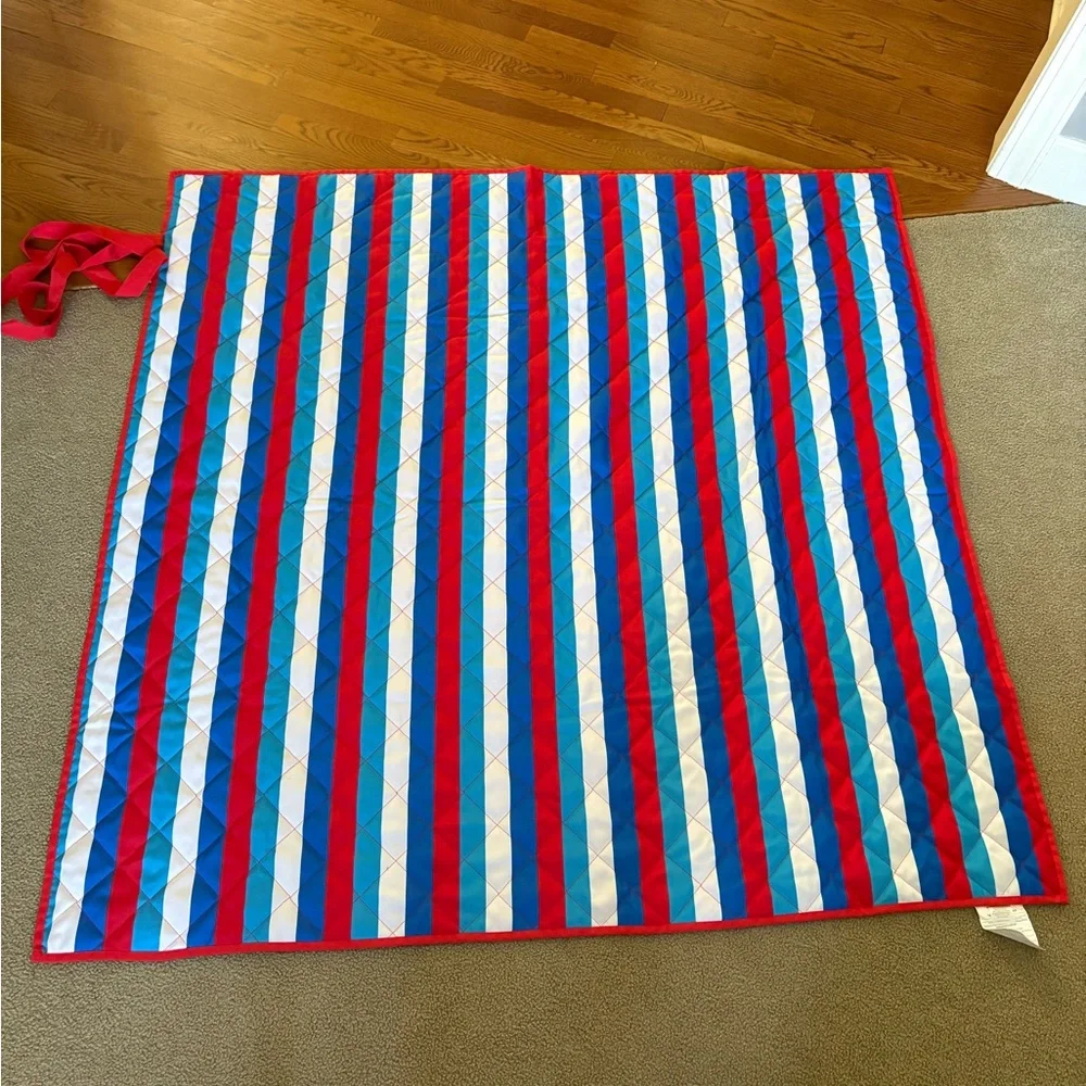 Striped Red and Blue Quilted Picnic Blanket